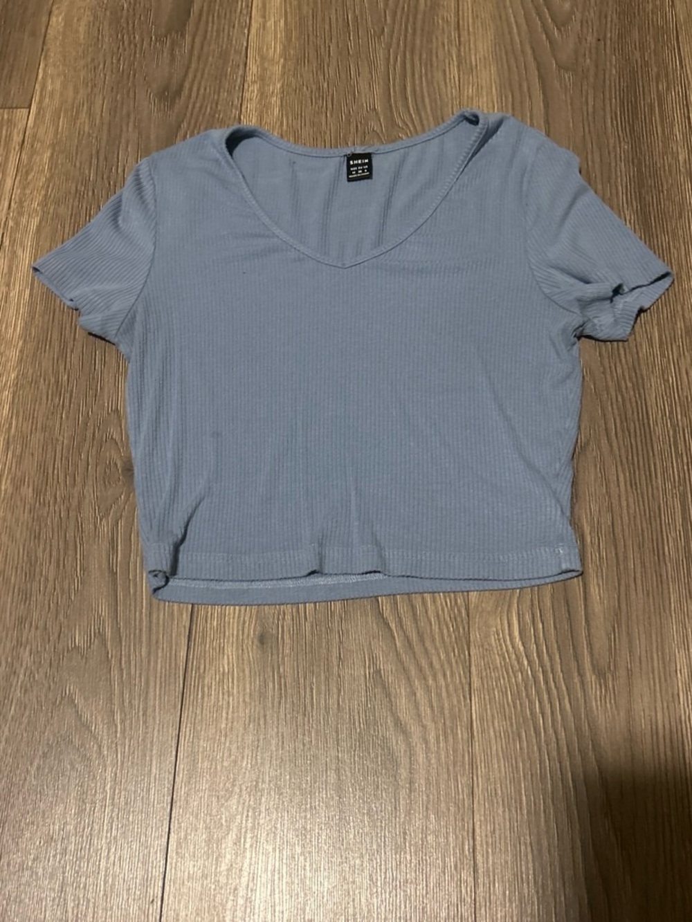 Brandy Melville Dusty Blue Ribbed V-Neck Crop Tee